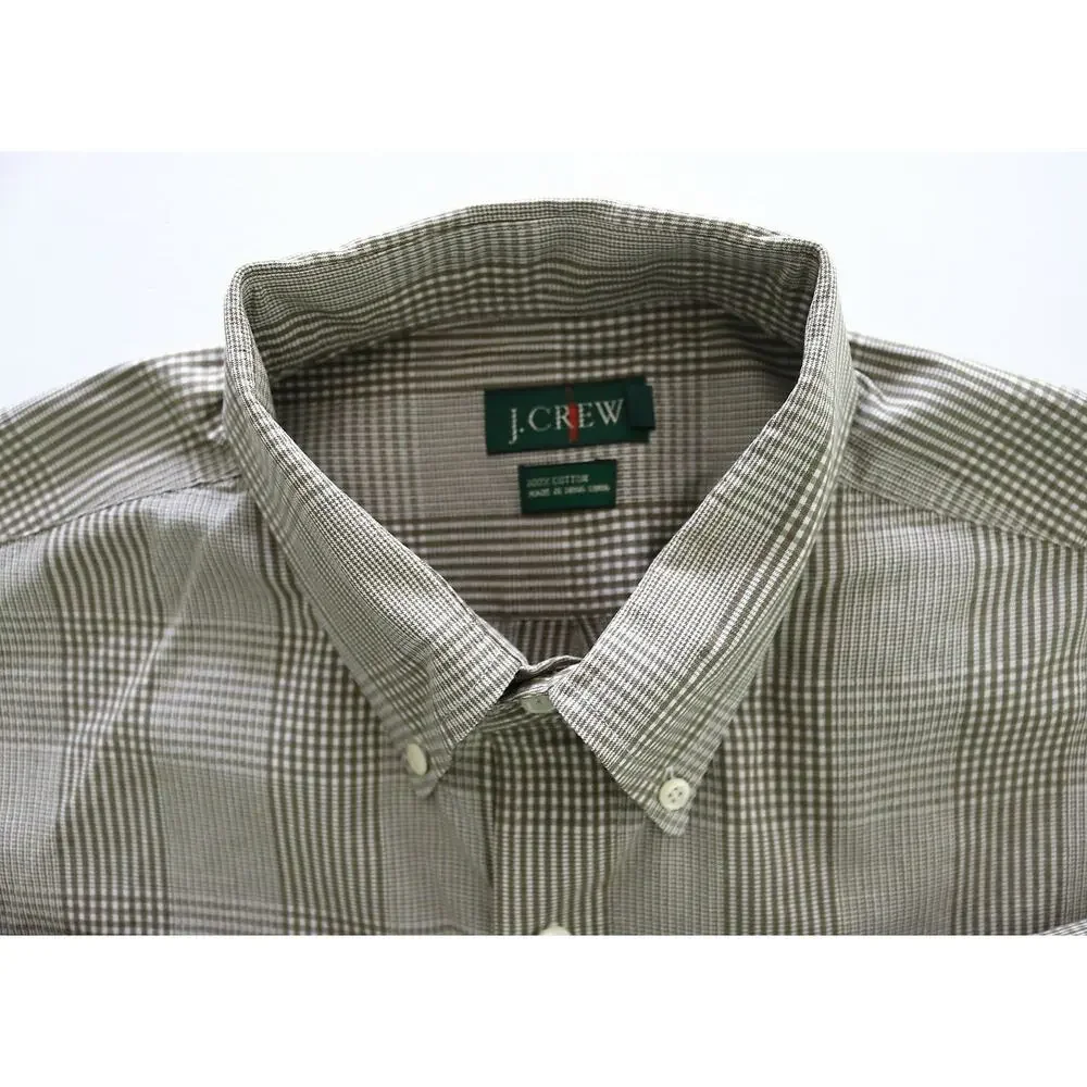 J.Crew Men's L‎ Brown, Beige & Tan Plaid LS BF 100% Cotton Shirt EUC